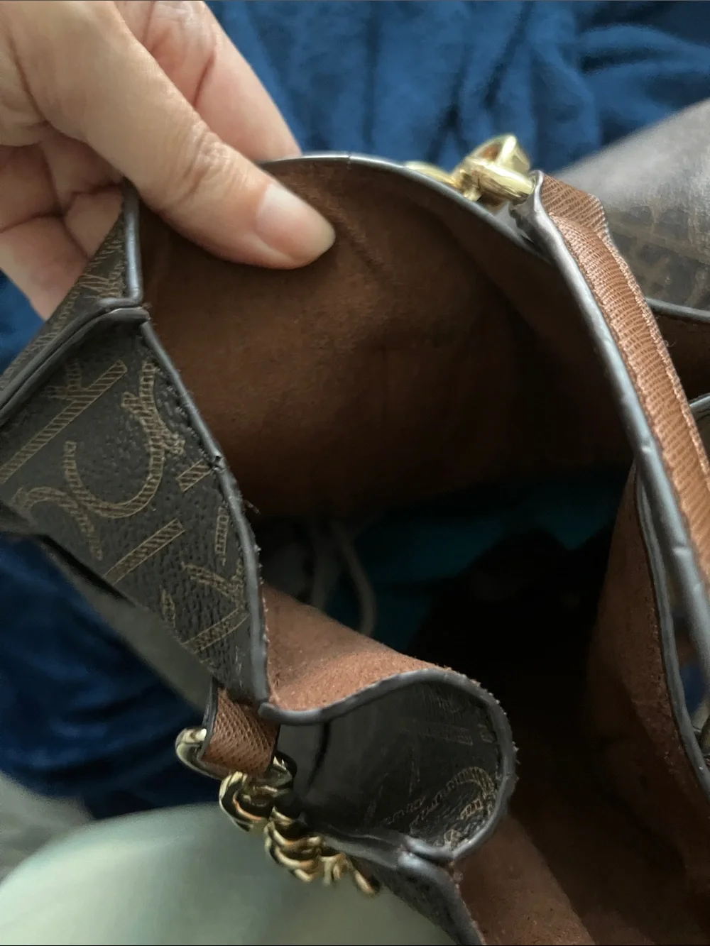 Calvin Klein Dark Brown Monogram Tote with Tan Trim like new